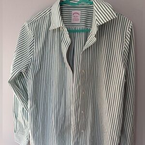 Striped Button-Up Shirt in Green and White
